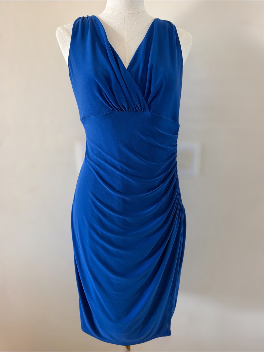 Lauren Ralph Lauren Cobalt Blue Surplice Ruched Jersey Sheath Dress Size 6 NWOT